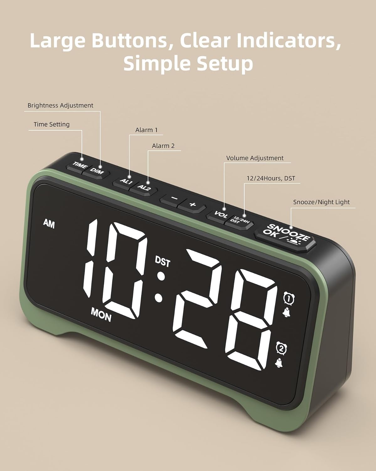 Detalle de ROCAM Alarm Clock Beside for Heavy Sleepers & Teens