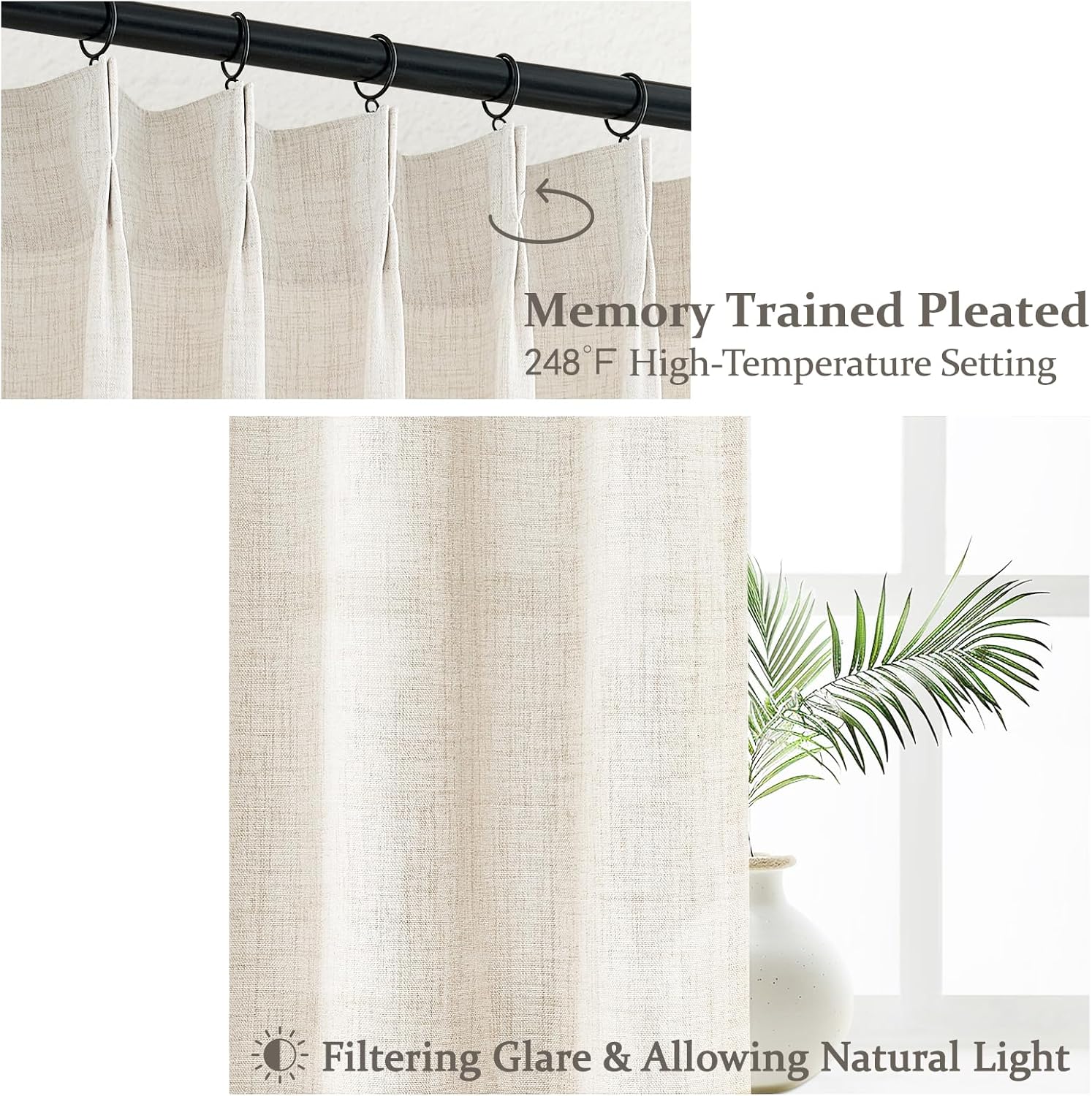 Thumbnail 3 de Pinch Pleated Linen Curtains 96 in Light-Filtering Drapes 🪟