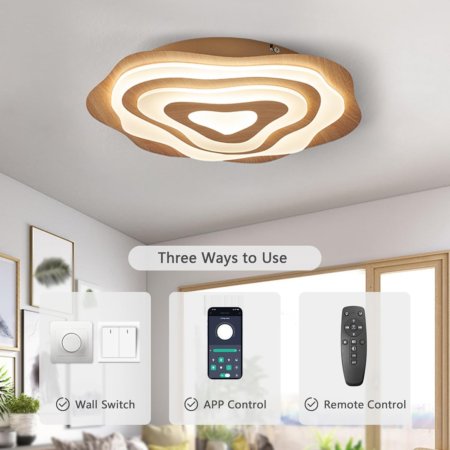 Thumbnail 2 de SUCIKORIO Marron 48W Dimmable LED Ceiling Light, 50 cm, Remote & App