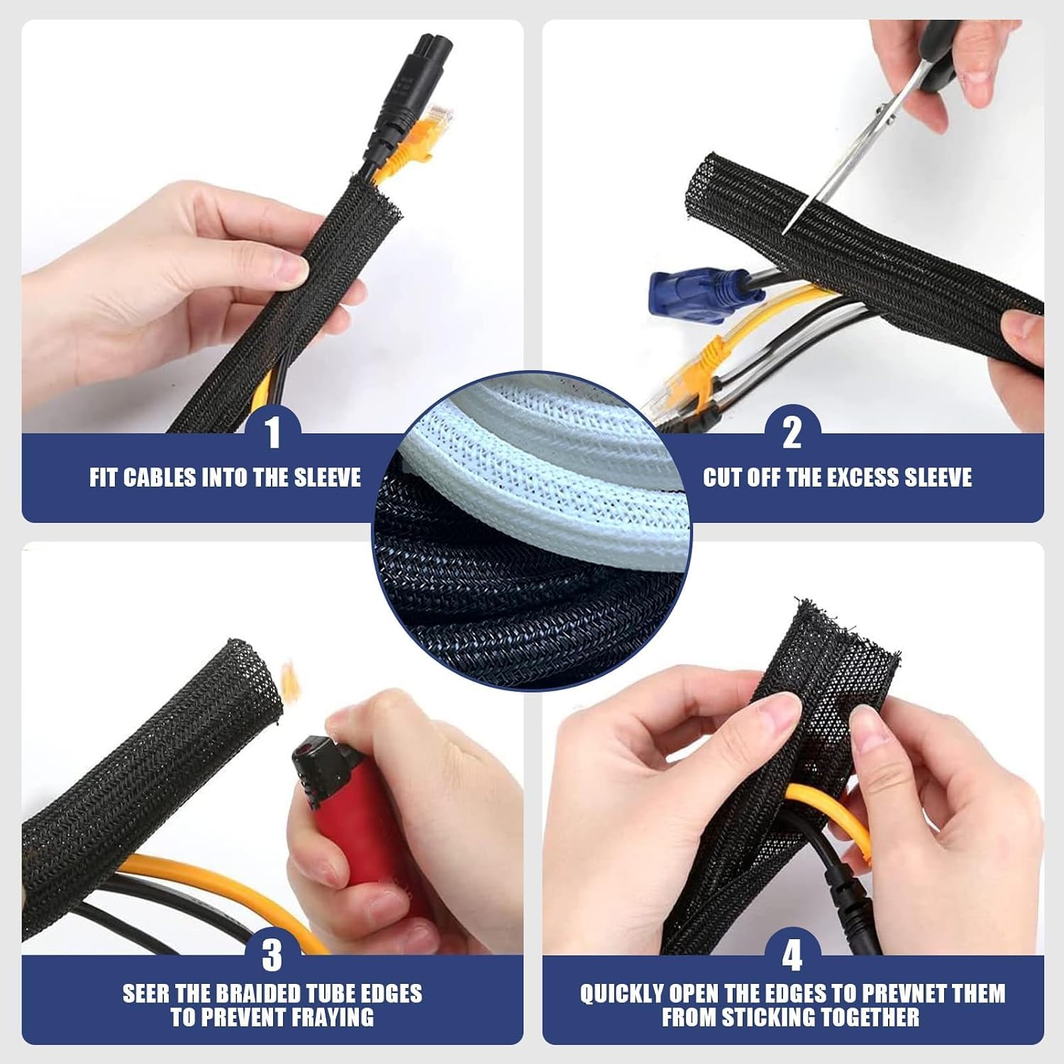 Detalle de Flintronic 10ft x 1 inch Cord Protector cable loom sleeve for tidy, chew-resistant cord management