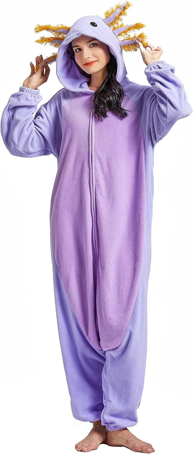 Detalle de DELEY Adult Axolotl Onesie Costume with Plush Fabric and Side Pockets