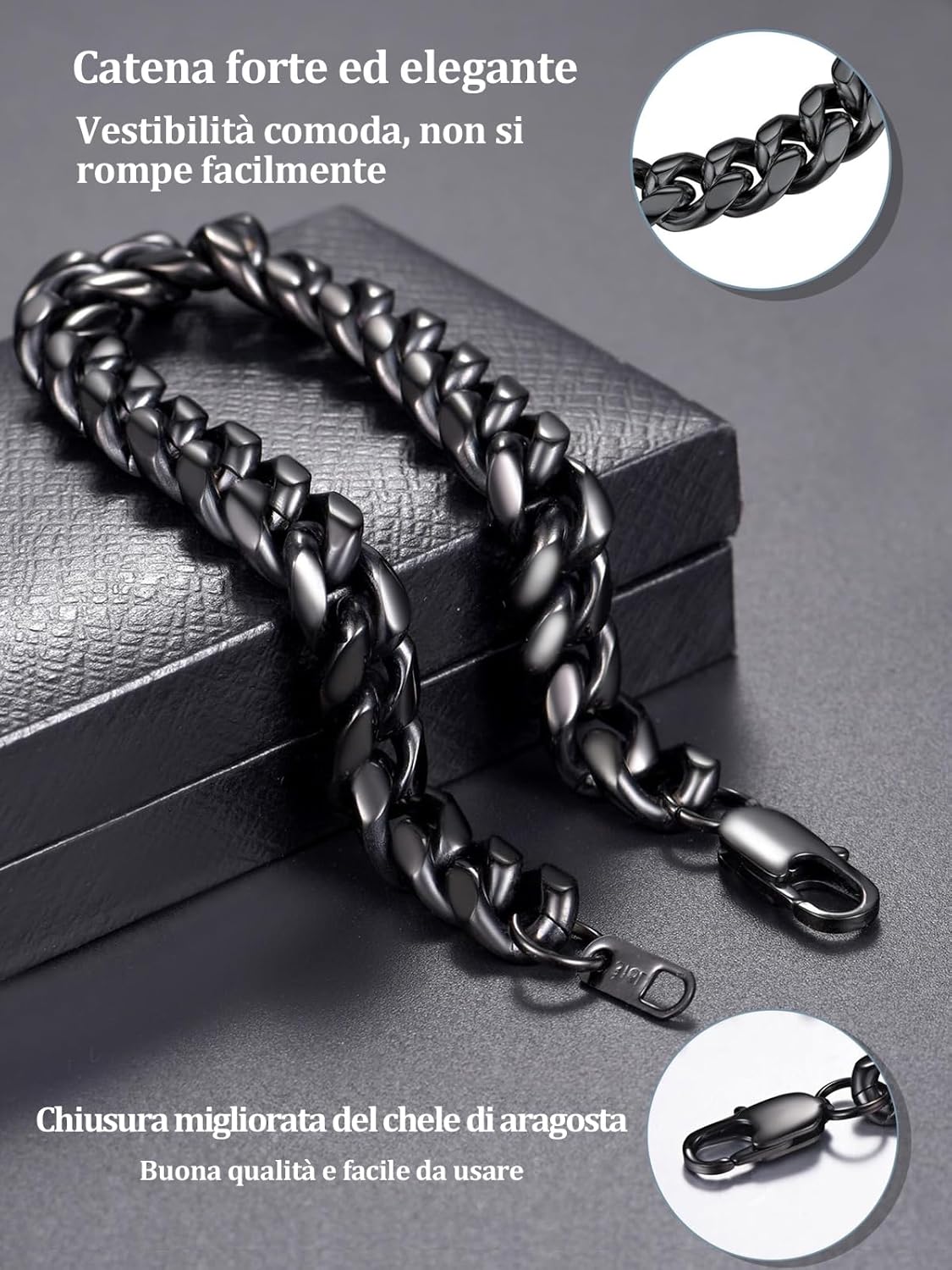 Thumbnail 6 de PROSTEEL Bracciale da Uomo in Acciaio Inossidabile / Placcato Oro – Catena a Maglie da 4,8 mm, 6 mm, 10 mm e 14 mm | Lunghezze 16, 19, 21 cm