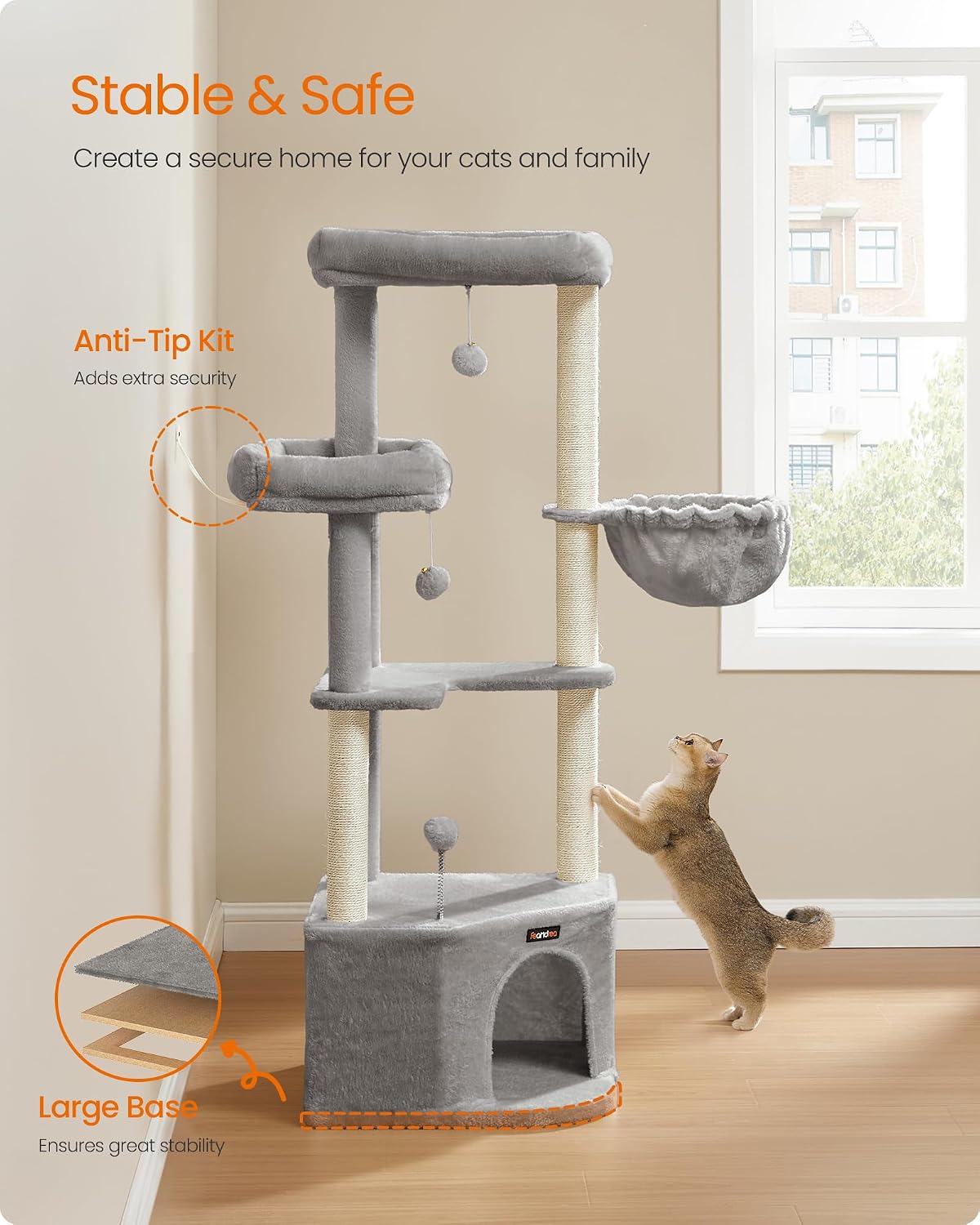 Detalle 2 de FEANDREA CLAWFY PCT009G01 Cat Tree Tower with Large Cave and Sisal Posts