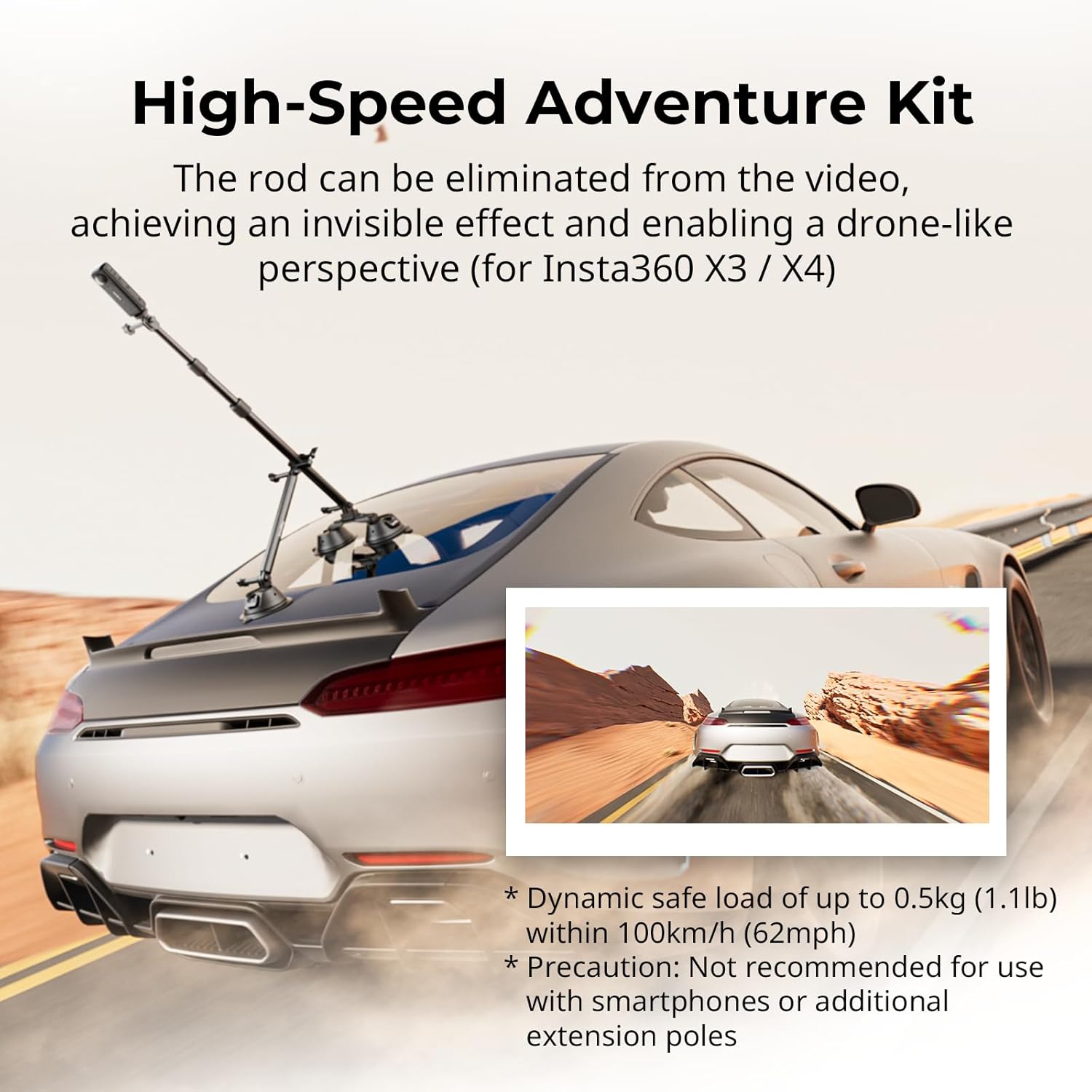 Thumbnail 1 de SmallRig Car Mount for Insta360 X4/X3 with Double-Layer Suction Cup and Telescopic Rod