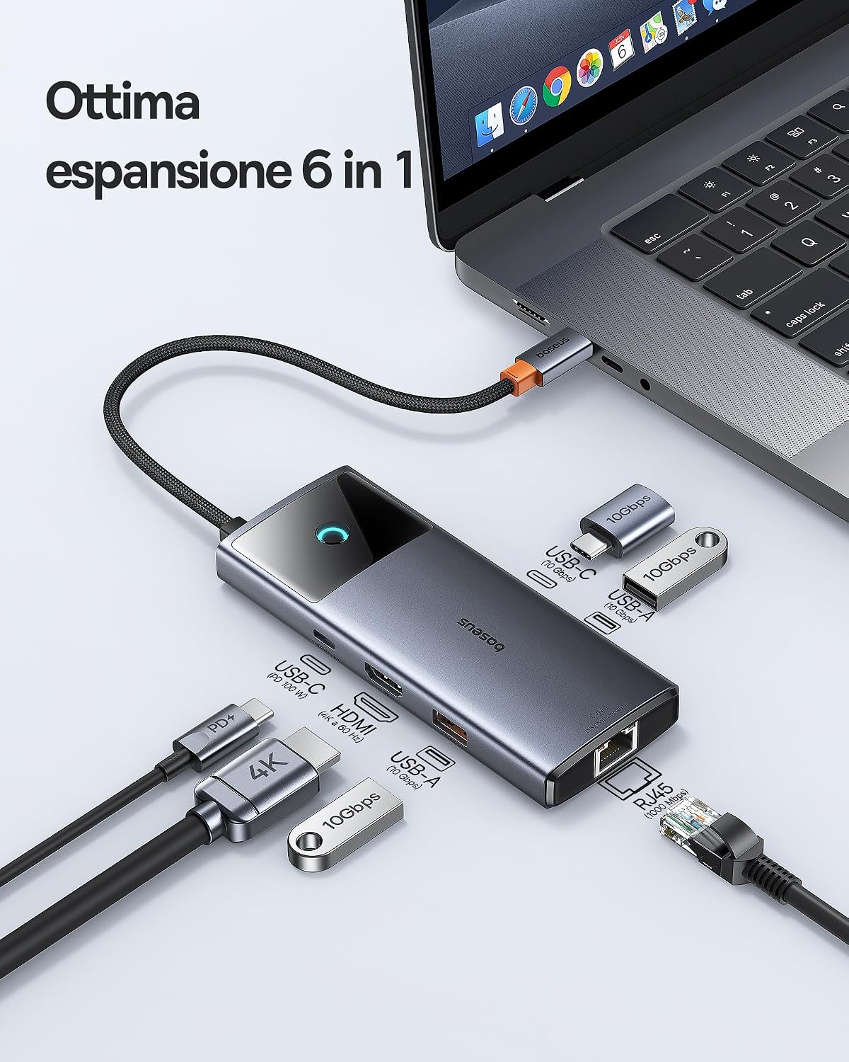 Detalle 2 de Baseus Hub USB C 10Gbps Adattatore 6 in 1