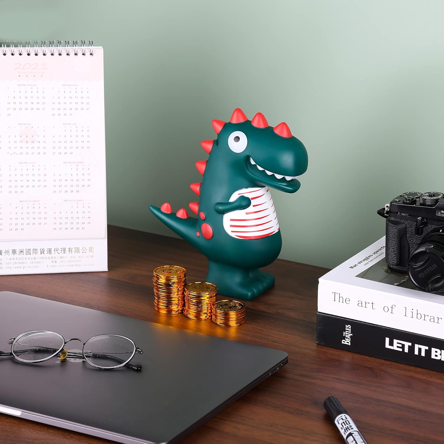 Thumbnail 5 de ALAMHI Tirelire enfant dinosaure (vert) – cadeau ludique pour fille et garçon