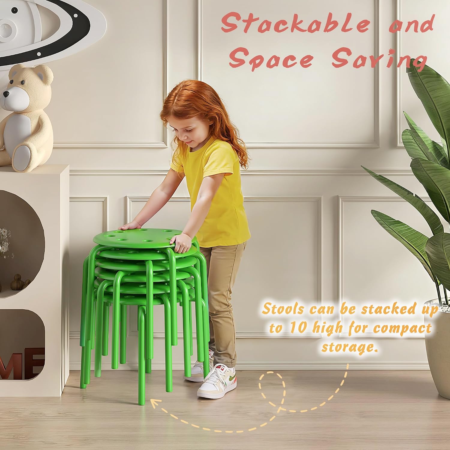 Detalle 1 de VECELO Stackable Stools, 8-Piece Green Set, 12-Inch Seats