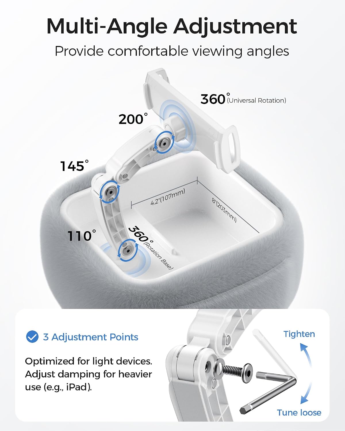 Detalle 2 de LULULOOK Tablet Pillow Stand with 360° Adjustment, Memory Foam and Snack Bowl