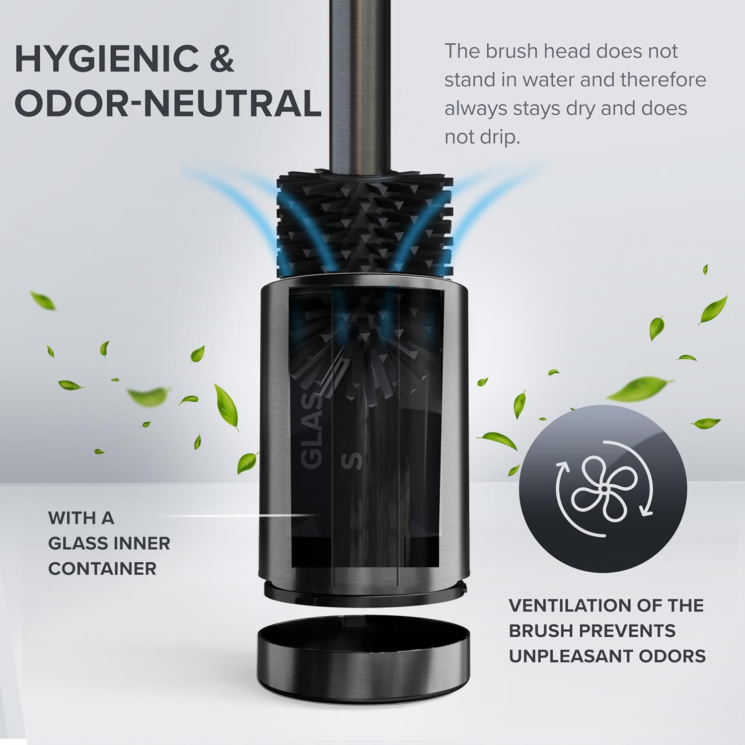 Thumbnail 2 de Ovimar Brosse de Toilettes Snohetta Gunmetal — Brosse silicone avec réservoir et porte-balai en acier inoxydable