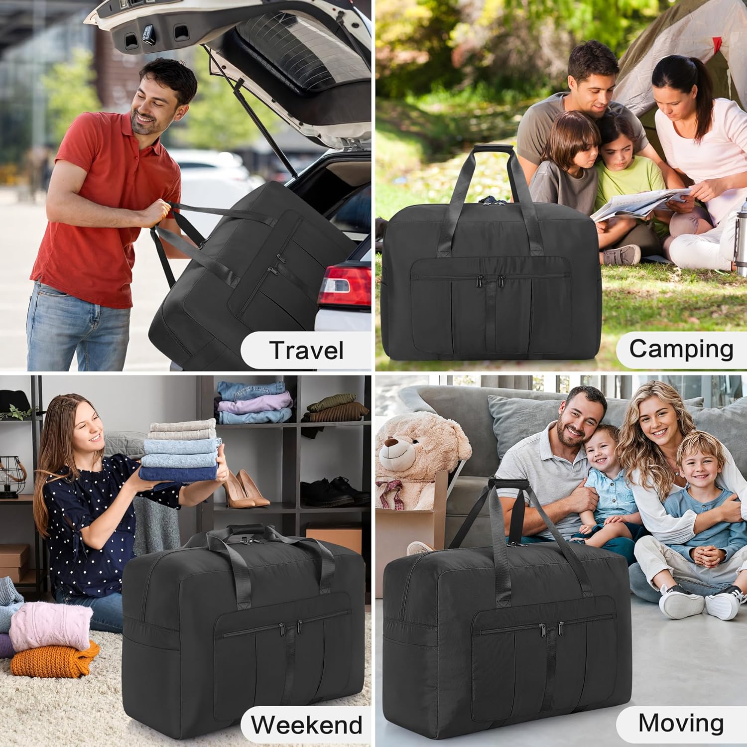 Thumbnail 6 de YOUNGOA Grand Sac de Voyage 70L - Grand sac pliable étanche 58 x 30 x 40 cm, XL noir