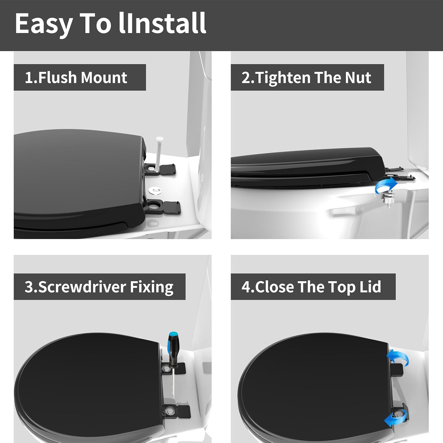 Detalle de Meydrdou CCP004 Black Round Toilet Seat with Soft-Close PP Lid