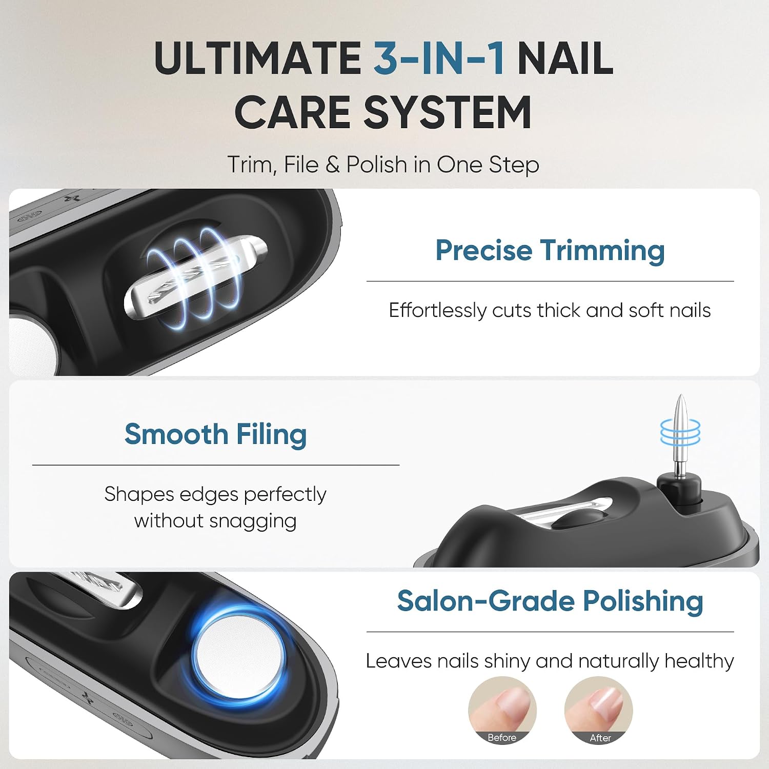 Detalle de Electric Nail Clippers: 2026 Upgraded Safe Automatic Nail Trimmer & Grinder with LED Light
