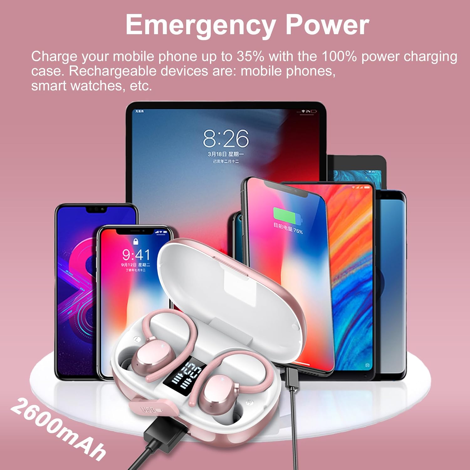 Thumbnail 6 de Ear buds Wireless Bluetooth Earbuds Sport 2026 (Q22) with LED Display, IP7 Waterproof, Bluetooth 5.3