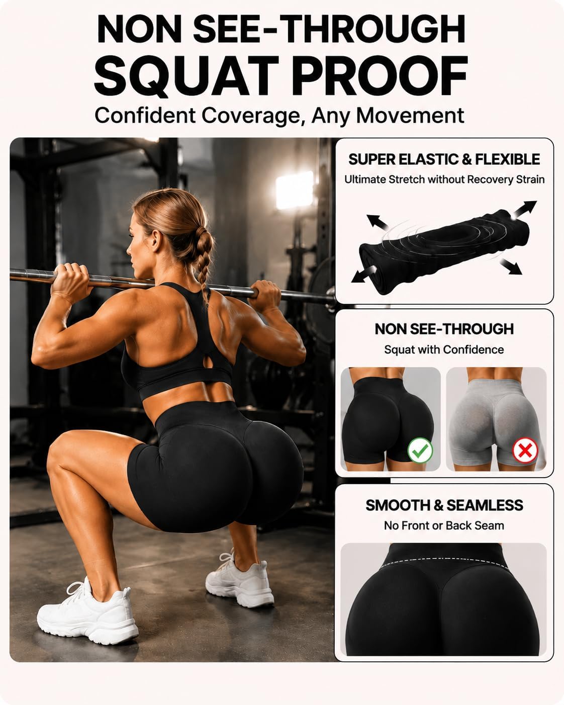 Detalle de Women Workout Impact Shorts 4.5 Scrunch Butt Lifting Tummy Control Gym Shorts