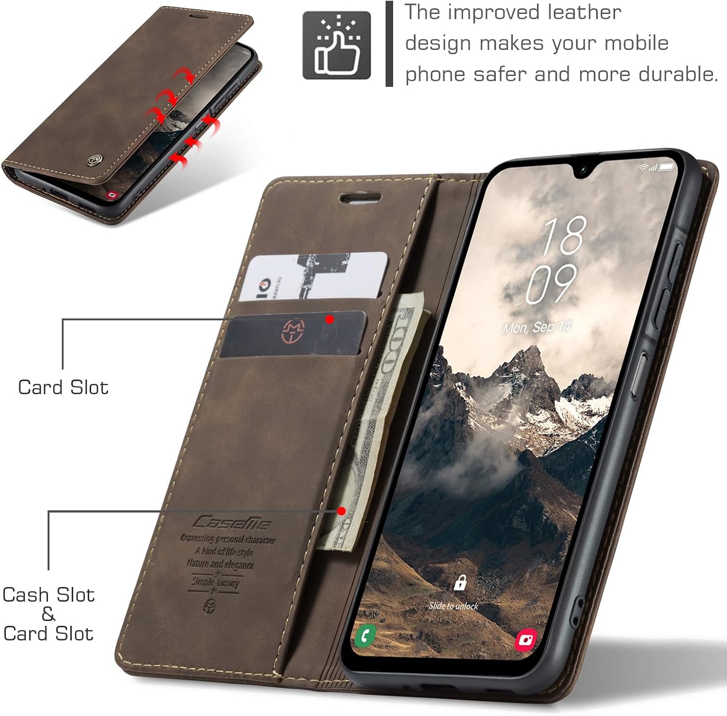 Detalle 2 de Cracedily Flip-Hülle aus Premium PU-Leder für Samsung Galaxy A17 5G – Kaffee