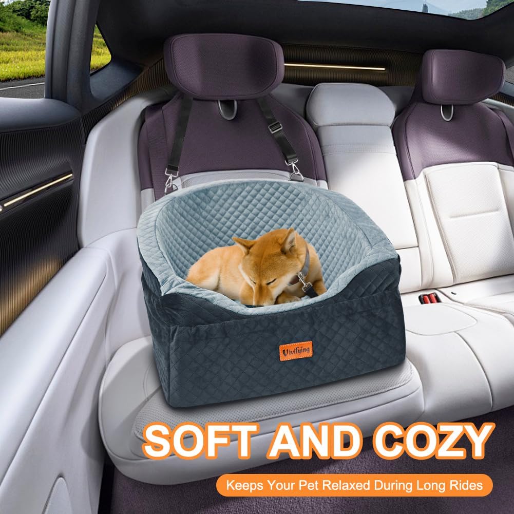 Detalle 2 de Vivifying Hundeautositz mit abnehmbarer & waschbarer Sitzerhöhung, Sicherheitsgurt, Grau (für Hunde bis 11,3 kg)