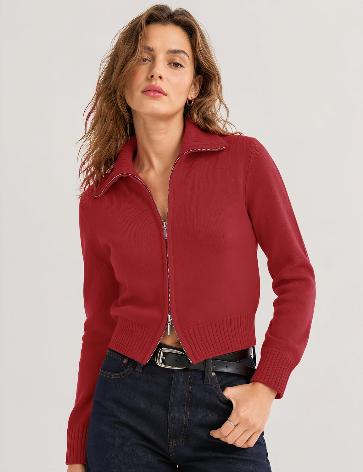 Detalle de LOMON Cropped Cardigan Sweater, Cotton Blend