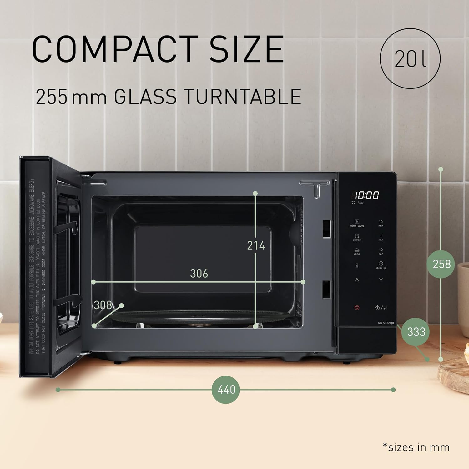Detalle 2 de Panasonic NN-ST22QBBPQ 20L Solo Microwave Oven — compact, practical cooking for everyday use