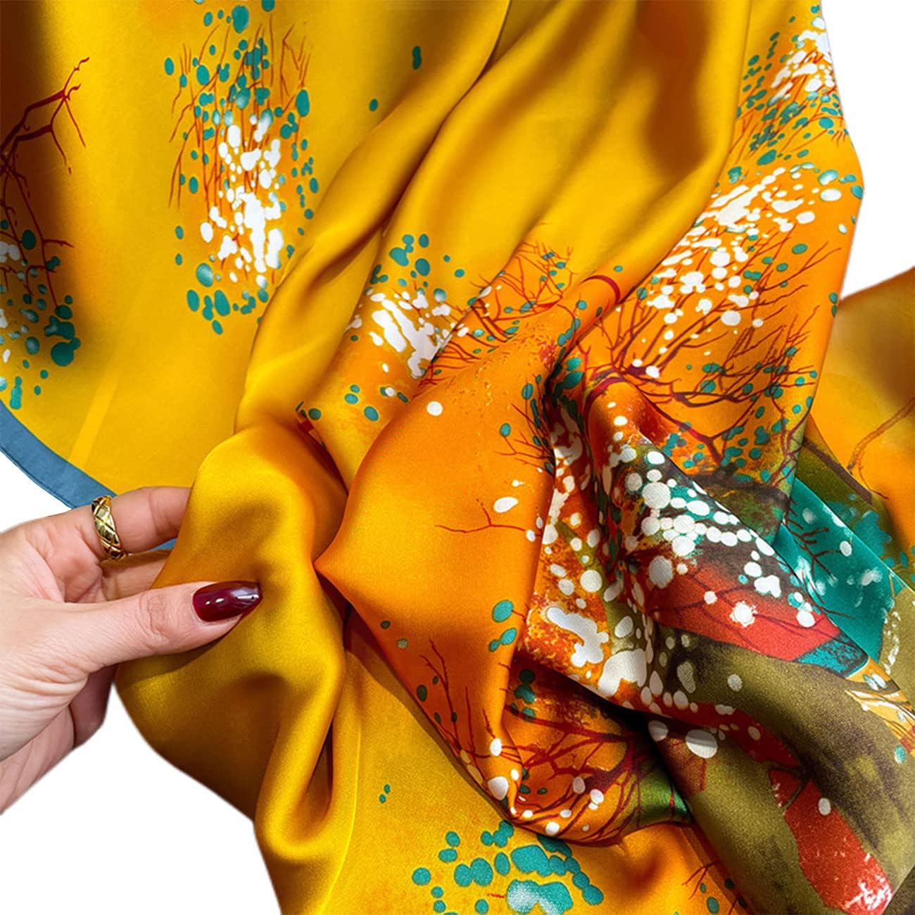 Thumbnail 5 de MAIRY Women's Silk Scarf: Lightweight Satin Floral Wrap (70.5 x 33 in)