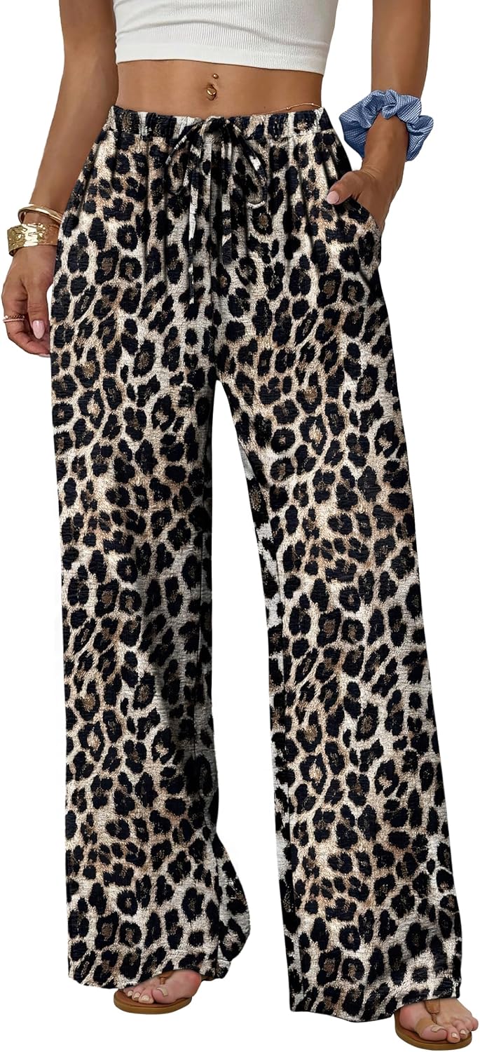 Detalle 2 de Aokosor Wide Leg Trousers for Women – Flowy Palazzo with Pockets and Drawstring Waist