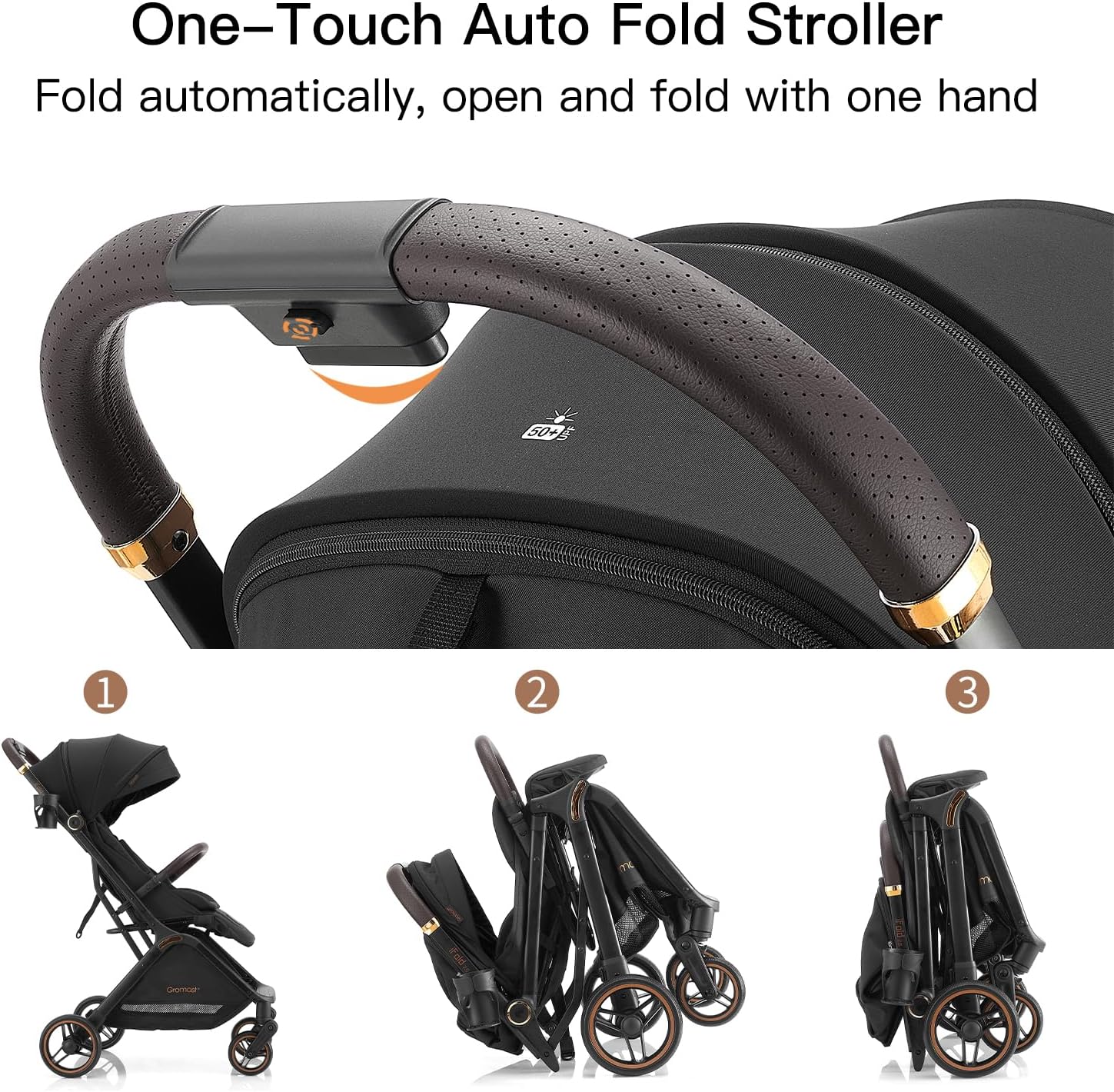 Thumbnail 1 de Gromast Gravity passeggino pieghevole da viaggio con schienale regolabile e tettuccio UPF50+, nero