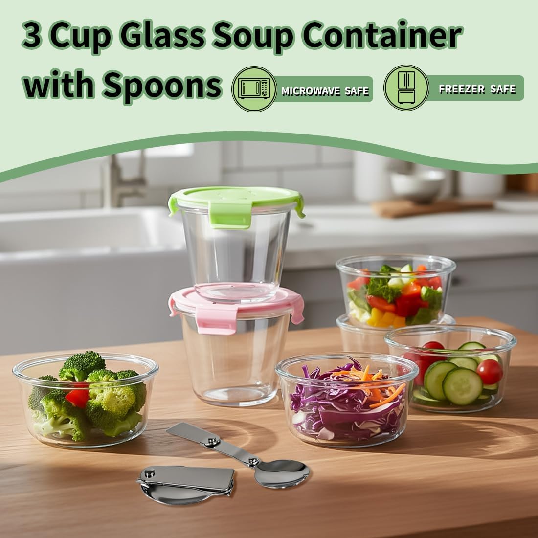 Thumbnail 6 de S.ROKE TTAN 720 ml Rund-Glasbehälter-Set mit Deckeln und Löffeln (12-teilig)