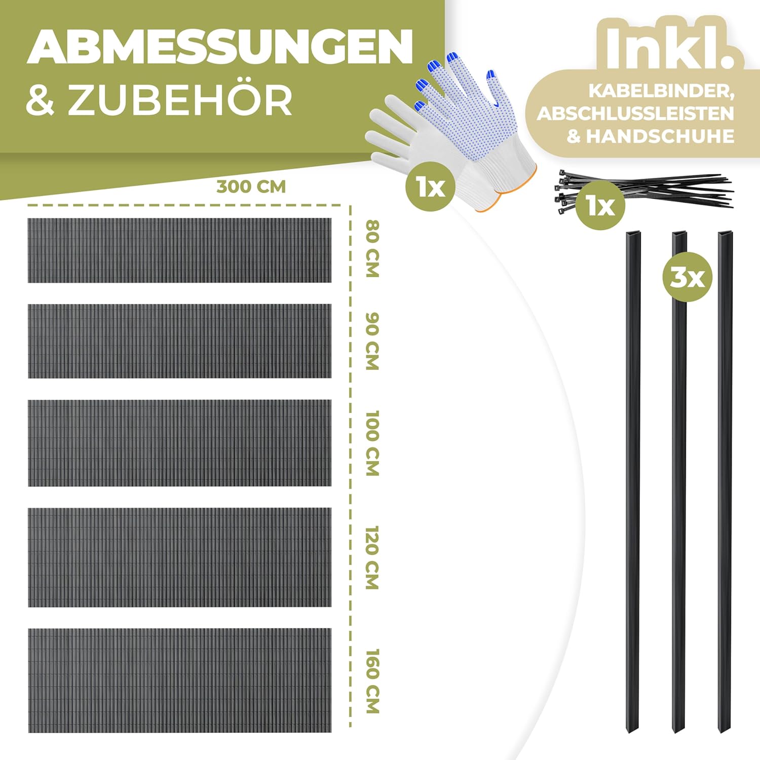 Thumbnail 6 de KESSER PVC Sichtschutzmatte 160 x 300 cm – Sichtschutzzaun aus PVC mit Abdeckung, Kabelbindern und Handschuhen (Anthrazit)