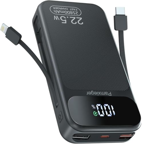 Detalle de zamxueyo Power Bank 25.800 mAh da 22,5 W con cavi integrati e display LCD