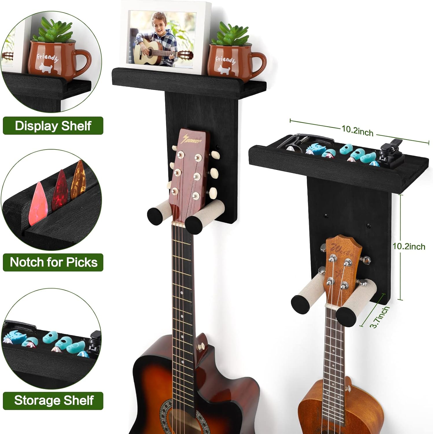 Thumbnail 3 de Keebofly 1005106 Guitar Wall Mount 3-Pack, Rustic Wood with Pick Holder