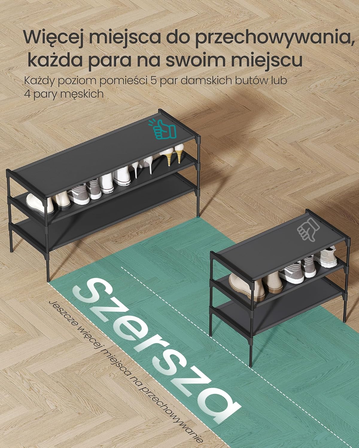 Detalle 2 de SONGMICS RYLAN 777LSH033BH01 – stojak na buty, 3 poziomy, czarny