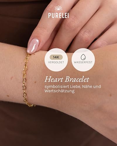 Detalle 2 de Purelei Heart Armband (Gold) – Filigranes Damenarmband aus Edelstahl, verstellbar 16–20 cm