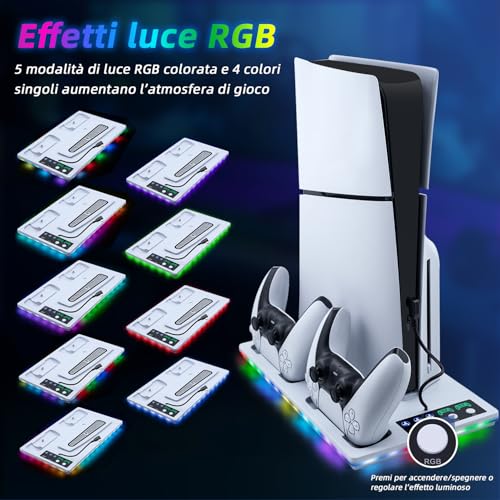 Detalle de Wigearss Supporto Verticale Raffreddamento PS5/PS5 Slim/PS5 Pro con Doppio Caricatore Controller
