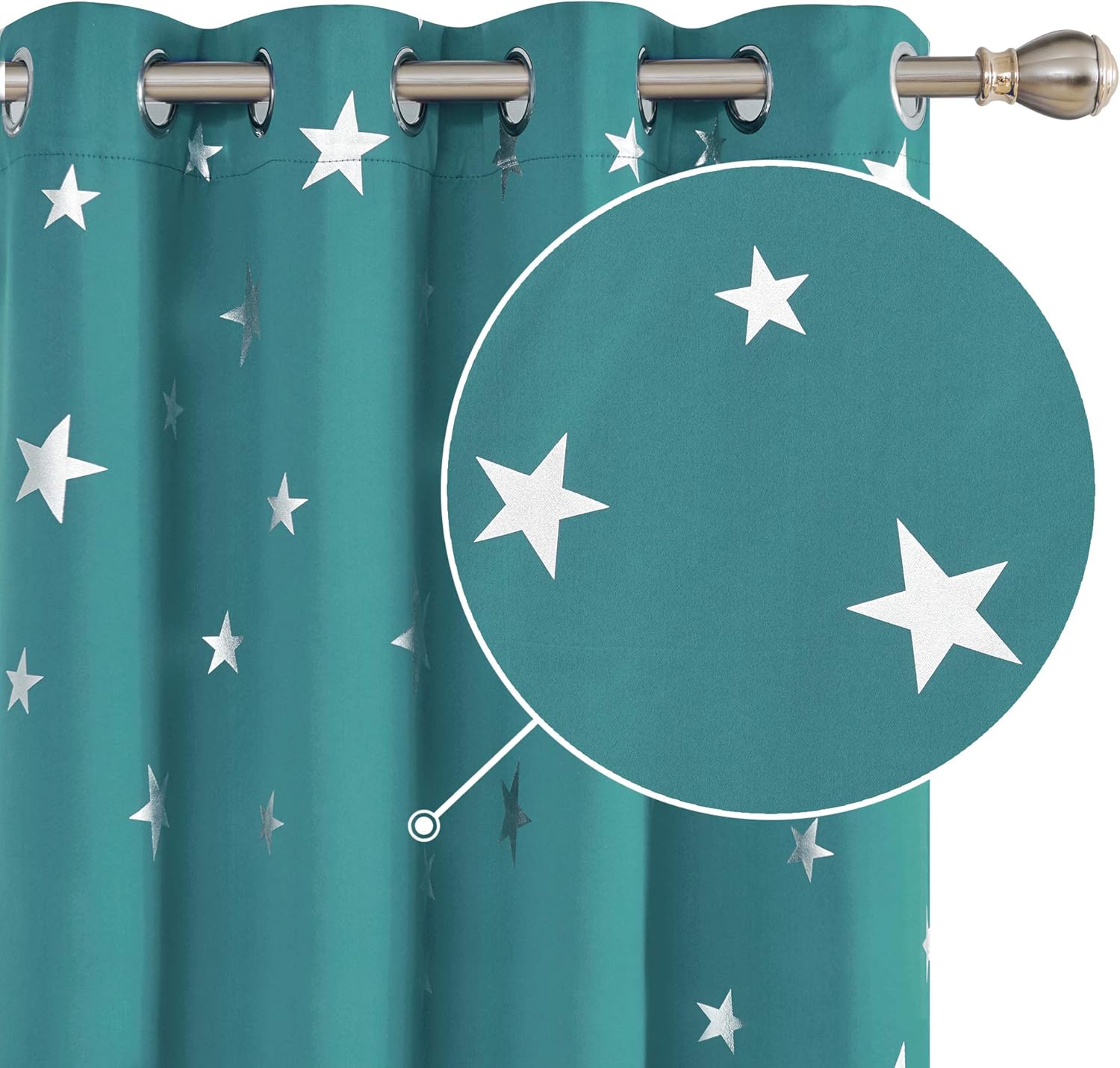 Thumbnail 6 de Deconovo lot de 2 rideaux occultants avec œillets isolants thermiques motifs étoiles argentées 140×180 cm