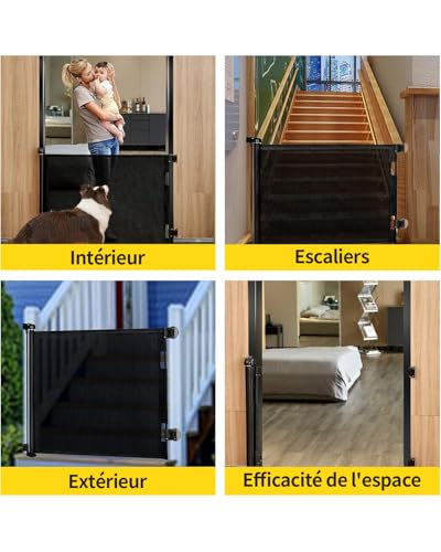 Thumbnail 4 de Patywaga Barrière de sécurité enfant extensible 0–140 cm – Barrière rétractable noir pour intérieur/extérieur
