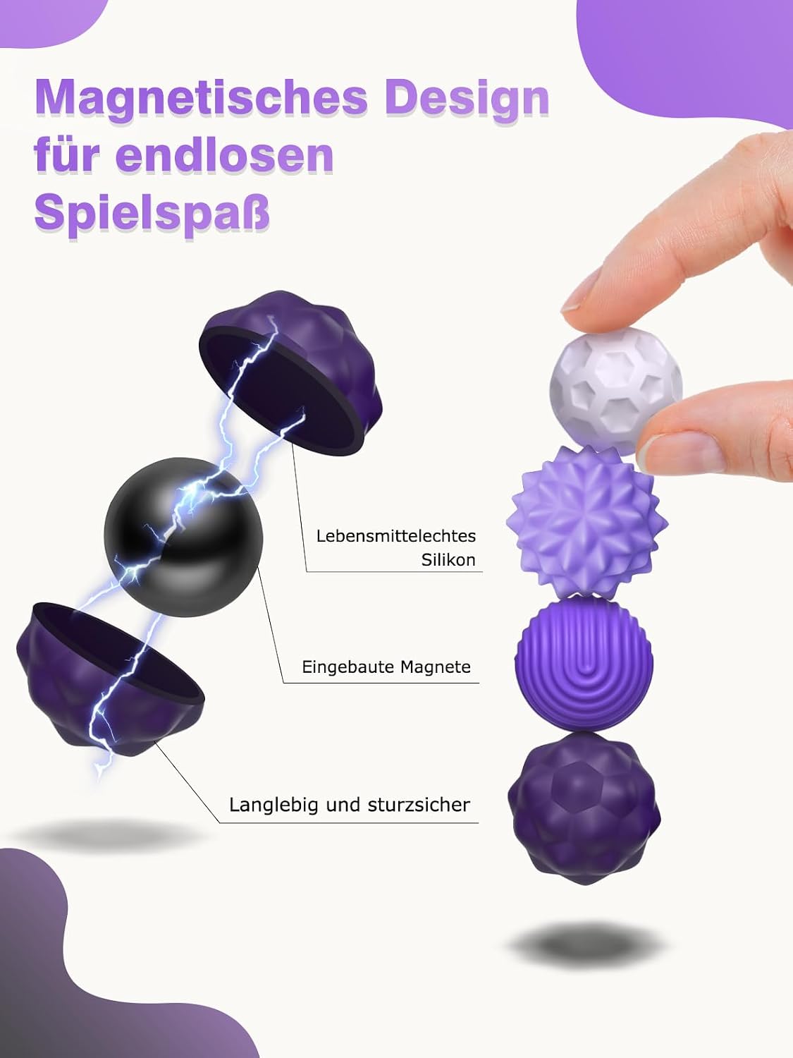 Detalle de Willingood Silikon Magnetkugeln Fidget Toys – 8er Set mit 4 Texturen für Stressabbau und ADHS-Unterstützung
