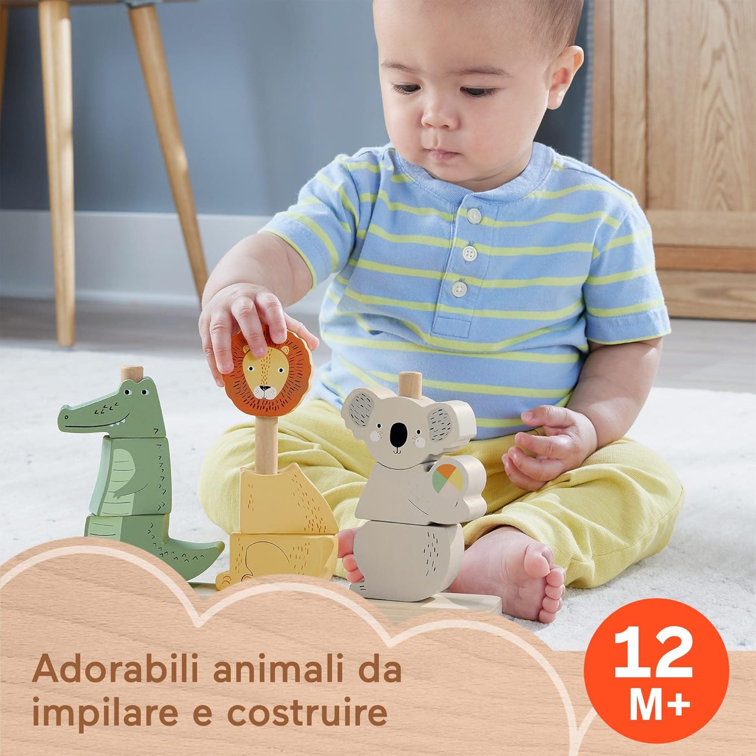 Detalle de Animali da impilare e ordinare in legno Fisher-Price - 10 pezzi (HXV04)