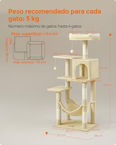 Thumbnail 7 de FEANDREA árbol para gatos de 137,7 cm
