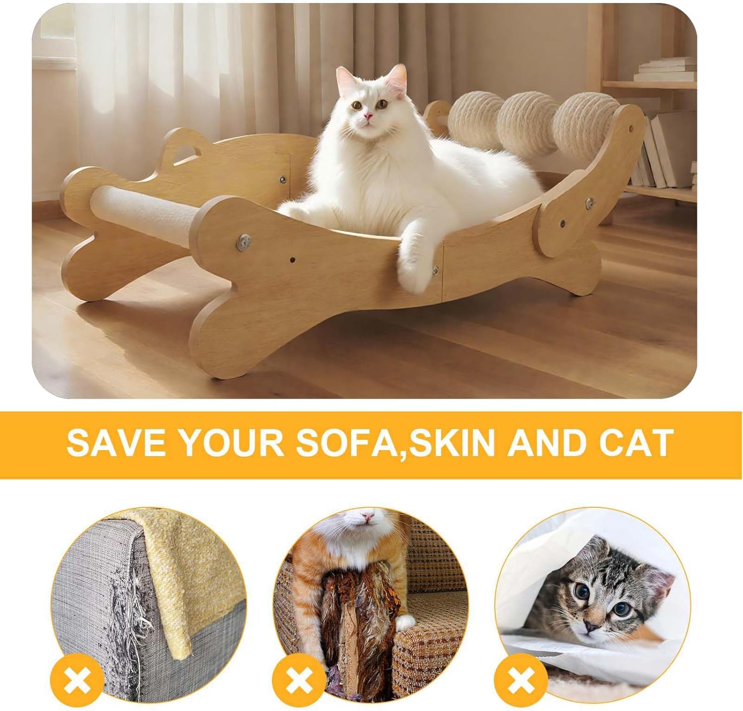 Detalle 2 de FUNACAY Cat Scratch Pad with Replacement Felt — Large 3-in-1 Cat Scratcher Bed, Hammock Lounge