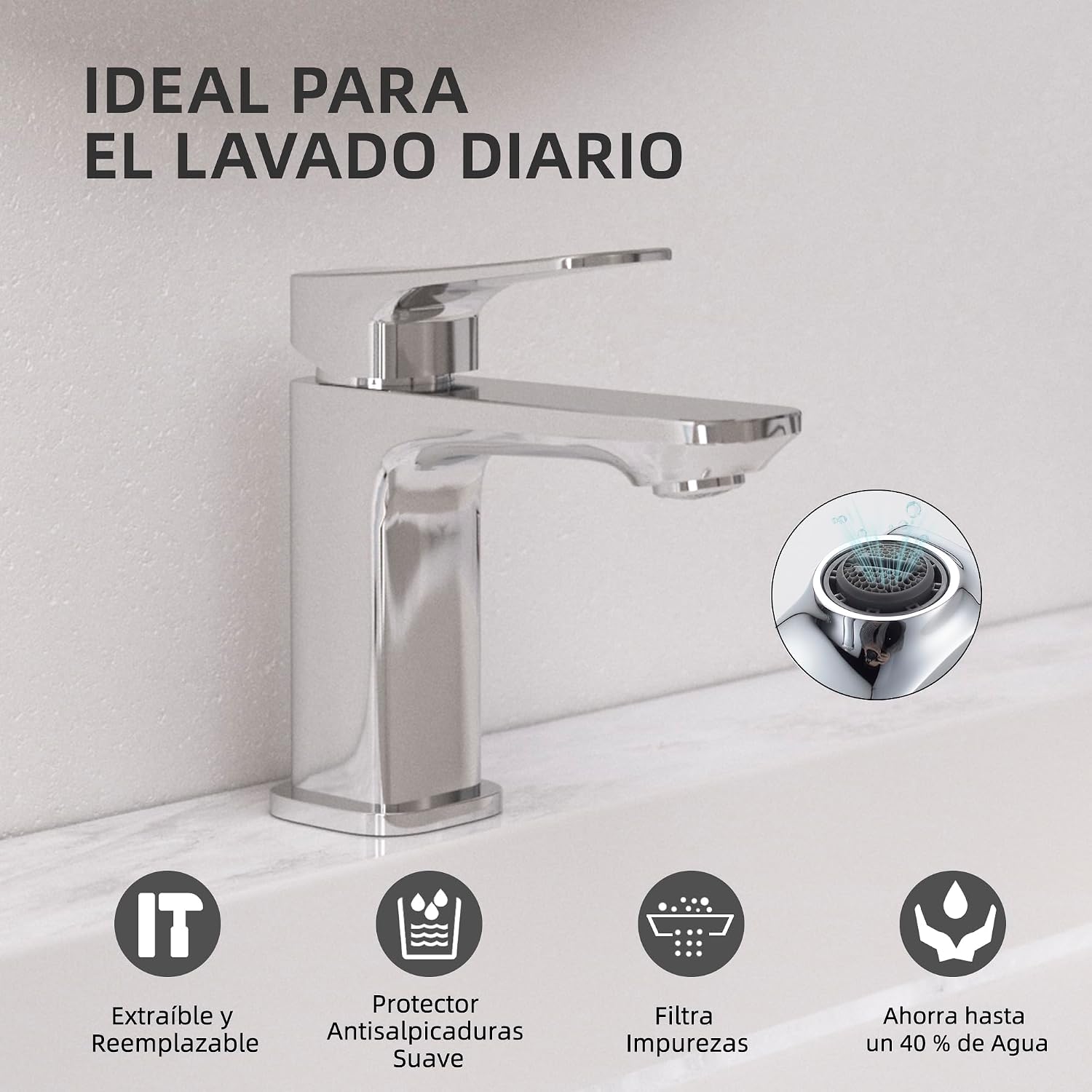 Detalle 2 de BELZ Grifo monomando lavabo 82 mm cromado