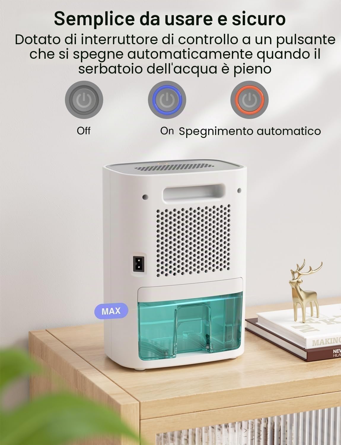 Detalle de CLEVAST Piccolo deumidificatore per casa: compatto, silenzioso e facile da usare