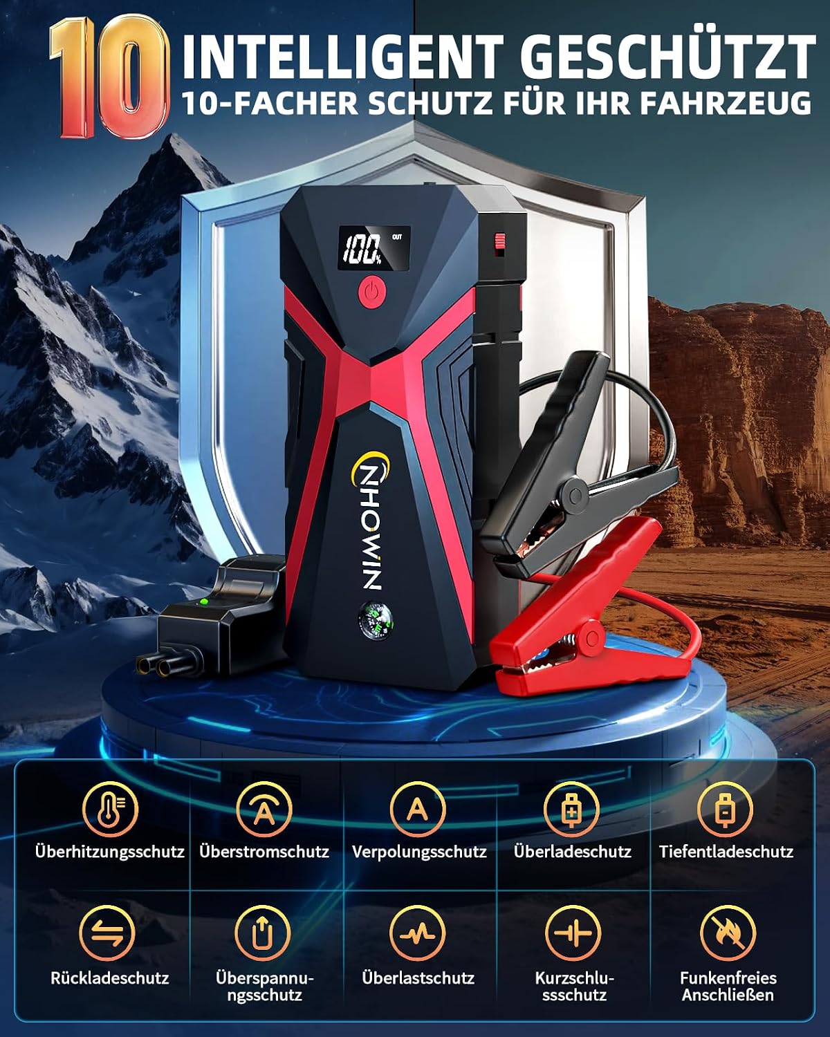 Detalle 2 de NHOWIN 4000A Starthilfe Powerbank 20.000 mAh