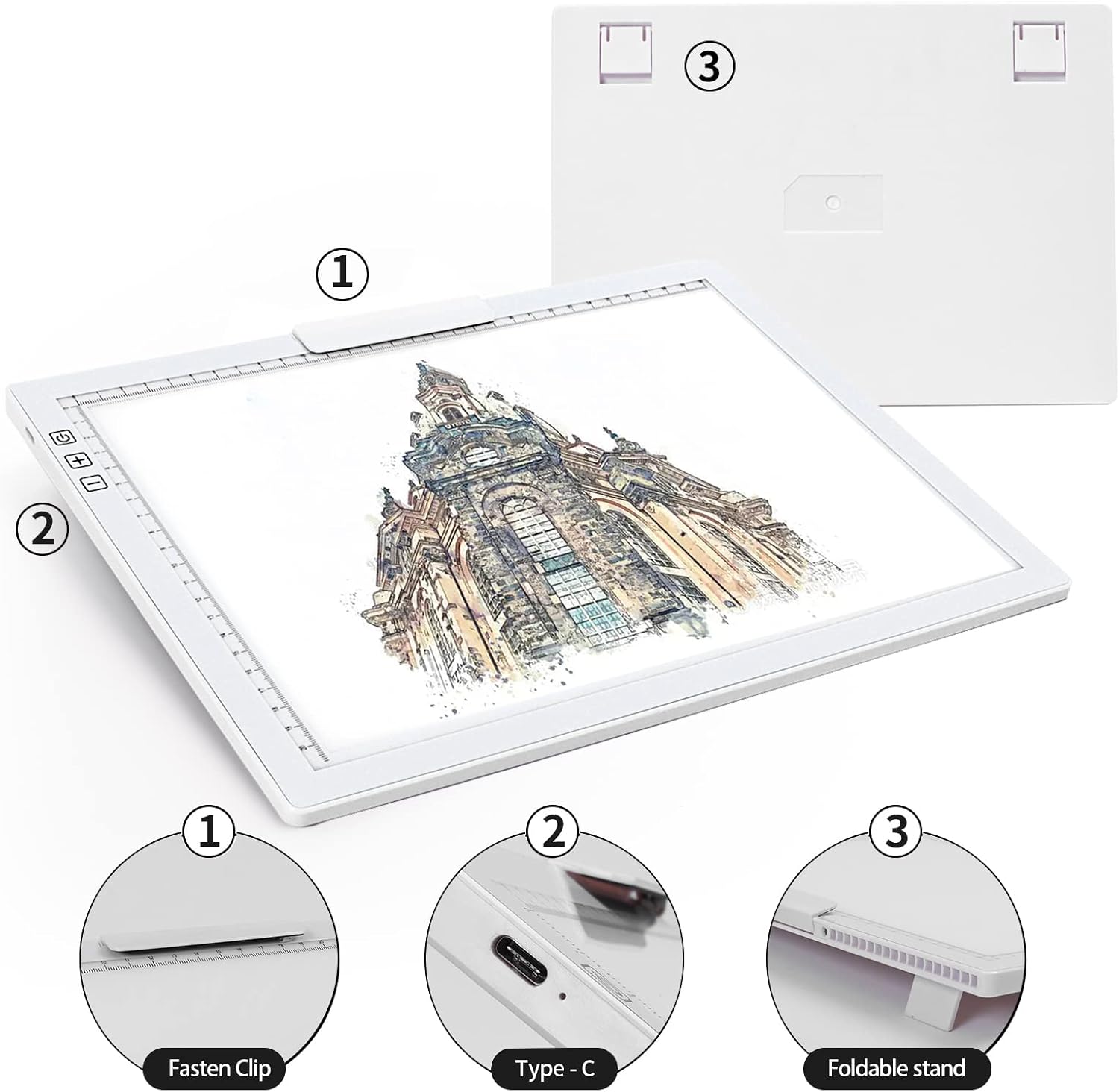 Thumbnail 5 de TOHETO A4 Wireless LED Light Pad with Innovative Stand & Top Clip (Rechargeable, Stepless Dimming, White)