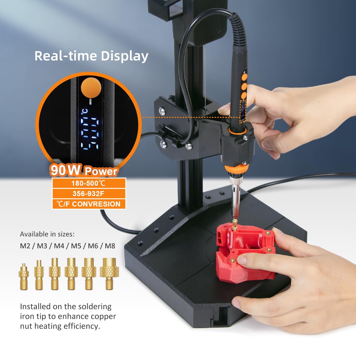Detalle 1 de Mintion Heat Insert Press Kit: verticale heatsetpers met 90 W soldeerbout