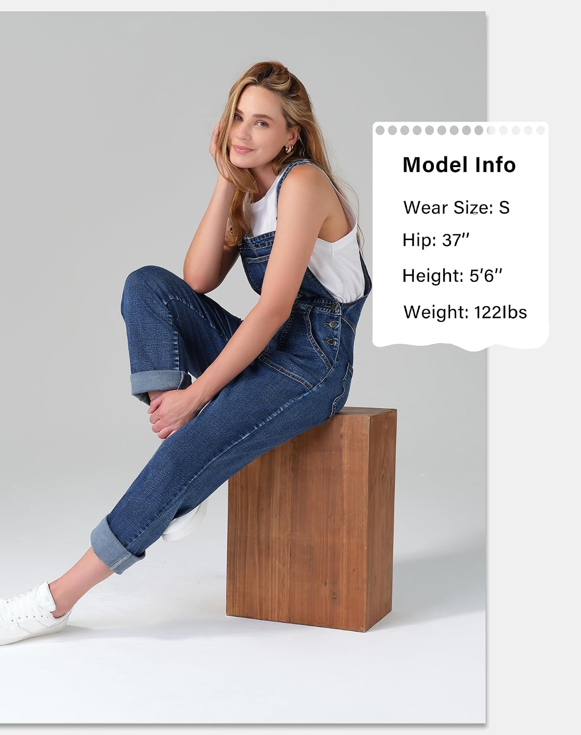 Detalle de roswear Women's Stretch Denim Overalls with Adjustable Straps and Utility Pockets