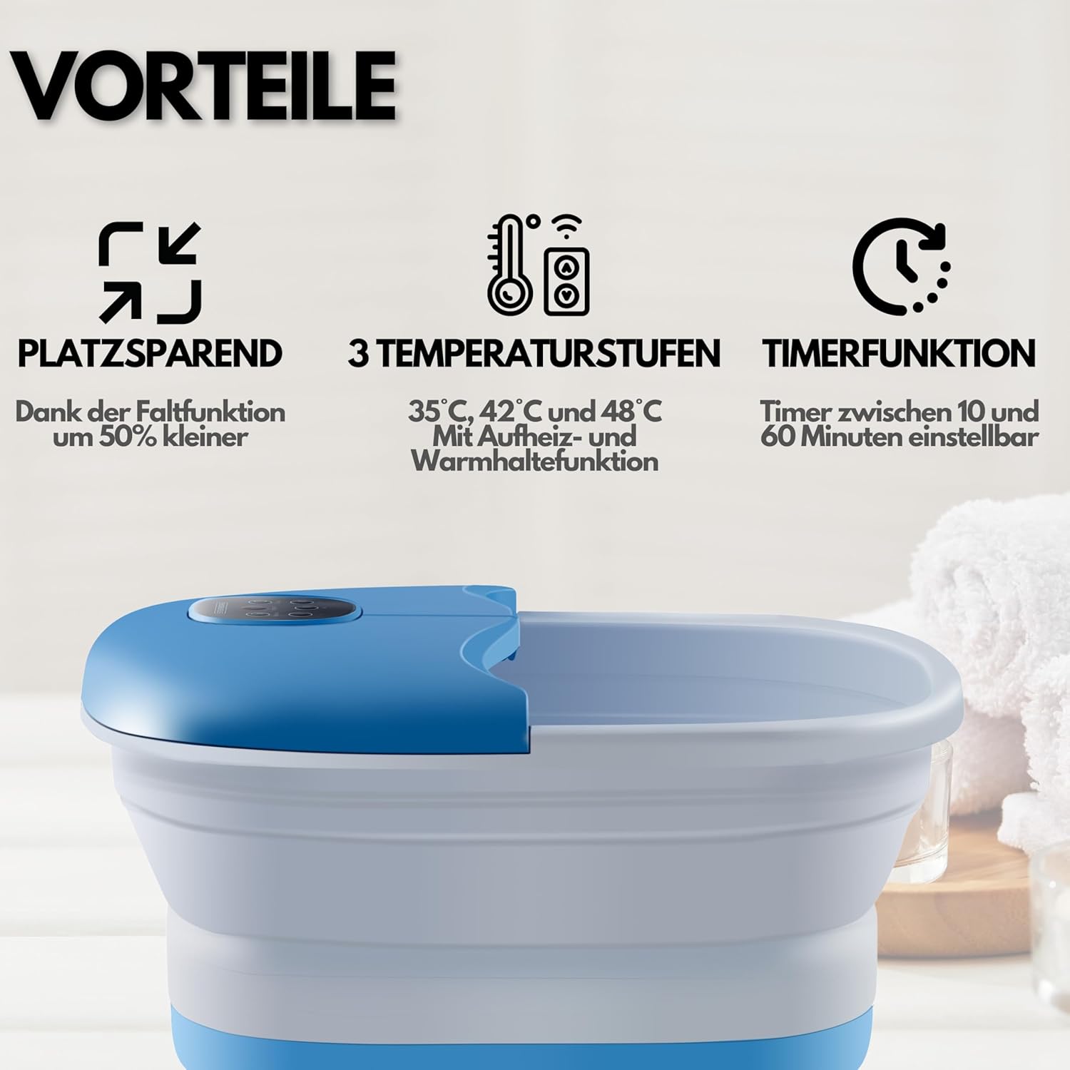 Thumbnail 2 de Fußsprudelbad mit Massage und Heizfunktion – 24 Shiatsu-Rollen, klappbar, Fernbedienung