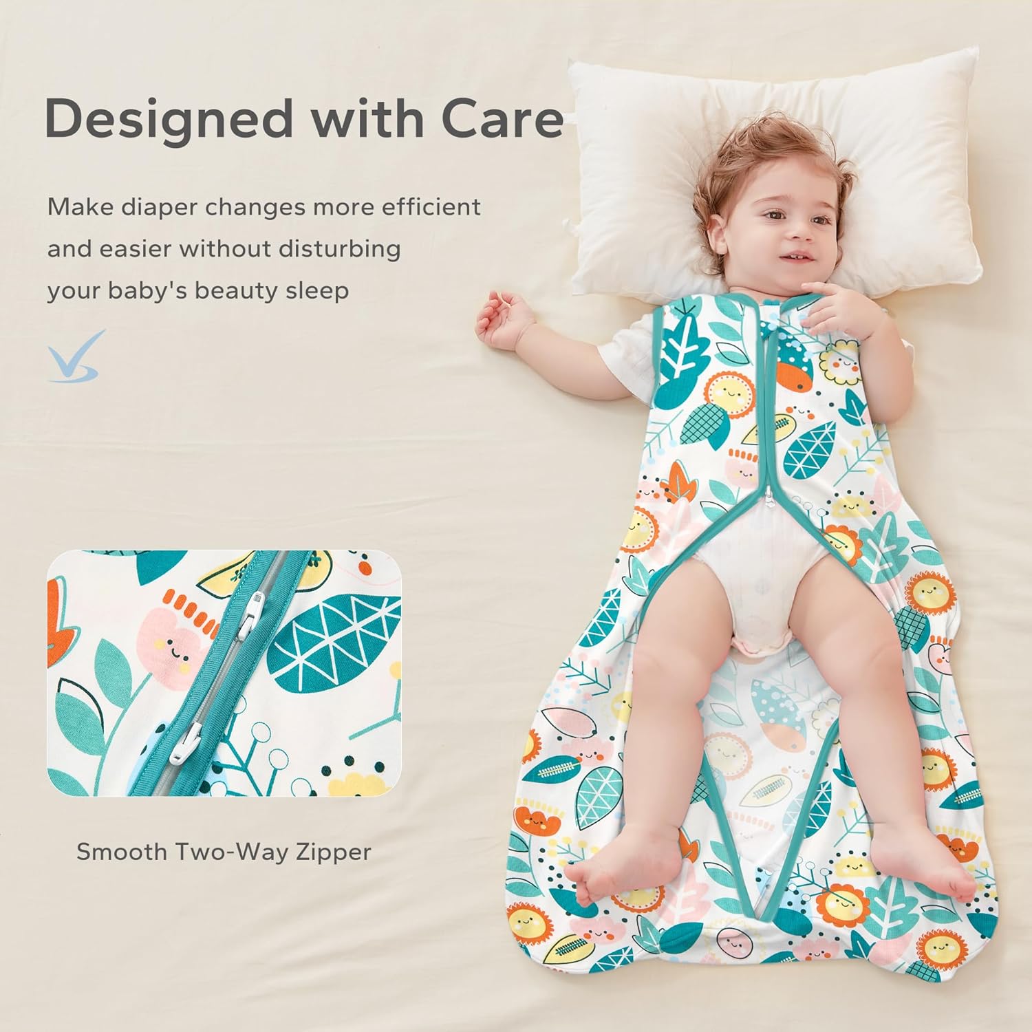 Thumbnail 3 de ZIGJOY Baby Sleeping Bag 0.5 Tog (100% cotton) summer newborn sleep sack, green & flower leaf