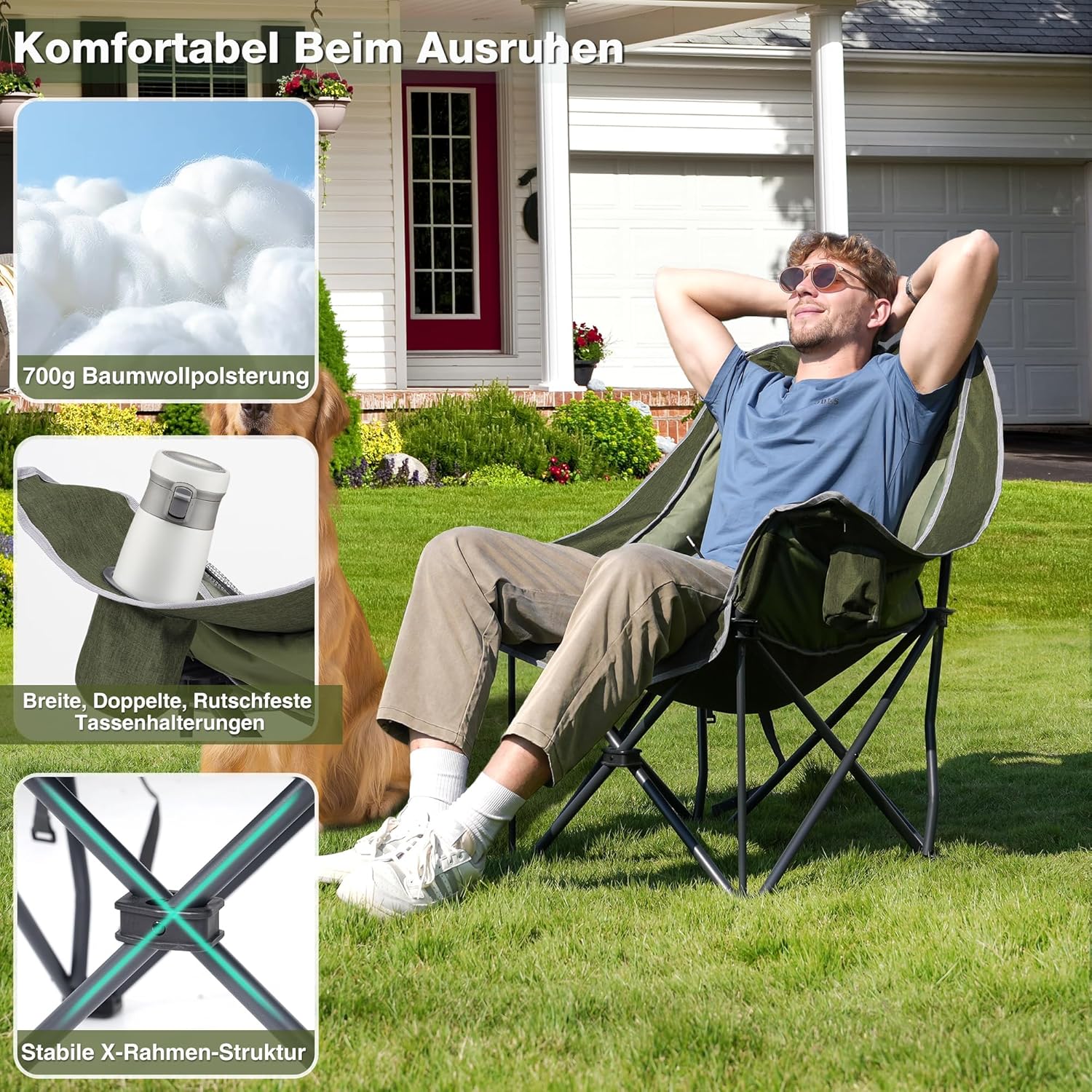 Thumbnail 4 de RELAX FIELD Übergroßer Campingstuhl klappbar „Field“ (bis 227 kg) in Grün