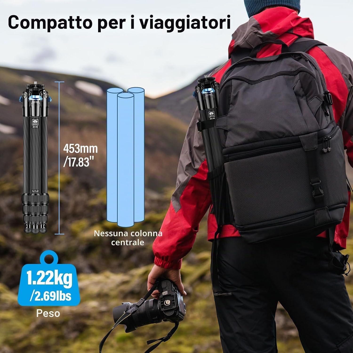 Thumbnail 1 de SIRUI AM-284 Treppiede in carbonio da viaggio, 120 cm, 4 sezioni, carico 15 KG