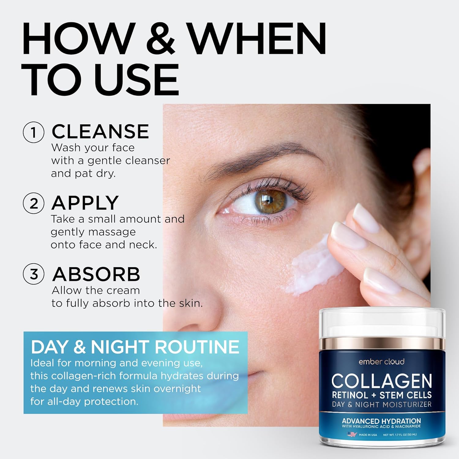 Detalle 2 de Collagen Face Cream with Stem Cells, Retinol, Hyaluronic Acid & Niacinamide (Airless Pump)