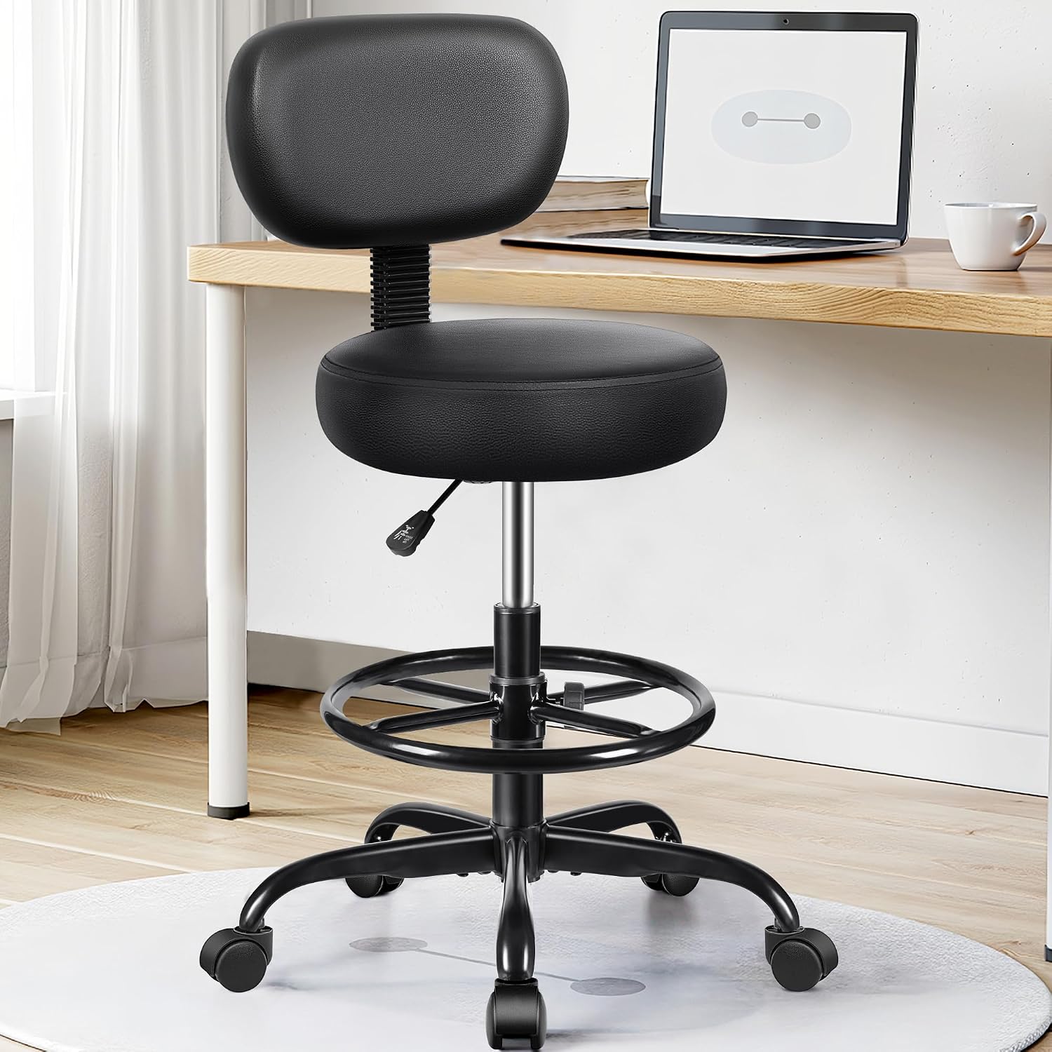 Detalle 2 de Brick Attic T12 Drafting Chair with Backrest, Adjustable Footrest, Black PU Leather